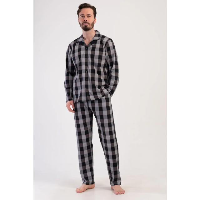 Erkek Süprem Siyah Ekoseli Gömlek Yaka Düğmeli Uzun Kollu Pijama Takımı Erkek Süprem Siyah Ekoseli Gömlek Yaka Düğmeli Uzun Kollu Pijama Takımı