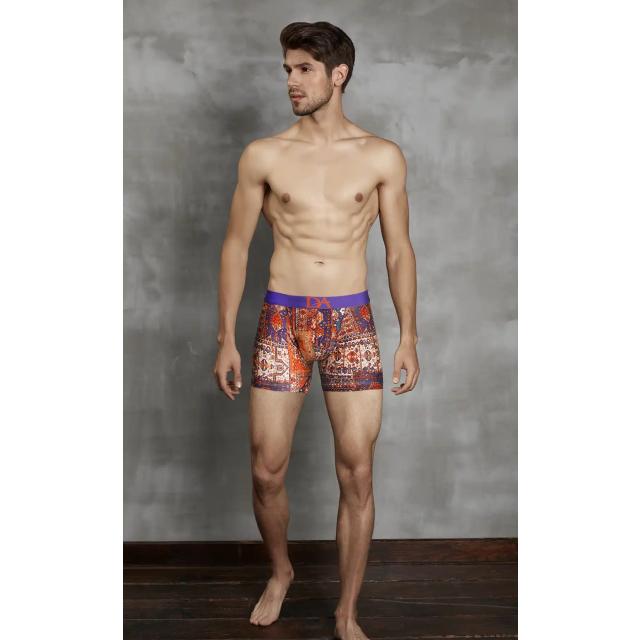 Erkek Turuncu Lacivert Desenli Lastikli Bel Esnek Kumaş Kısa Paça Boxer Erkek Turuncu Lacivert Desenli Lastikli Bel Esnek Kumaş Kısa Paça Boxer
