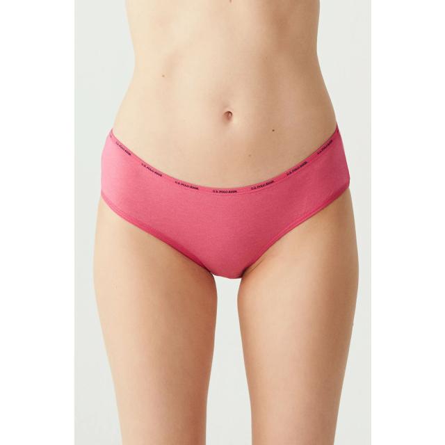 Fuşya Lacivert Siyah Beyaz Ten Logolu Lastik Bel Kadın 5'li Yüksek Bel Slip Külot U.S. Polo Assn.  