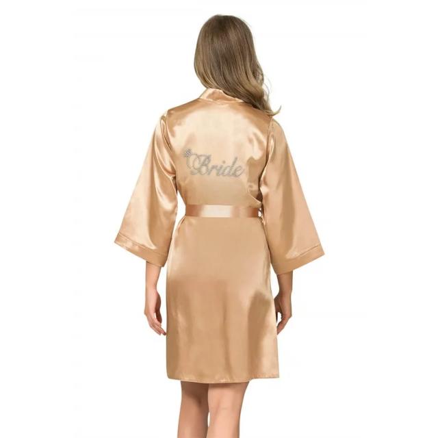 Gold Saten Taş İşlemeli Bride Yazılı Kadın Kısa Sabahlık Gold Saten Taş İşlemeli Bride Yazılı Kadın Kısa Sabahlık