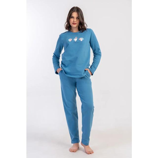 Kadın 2 İplik Mavi Cepli Uzun Kollu Pijama Takım Kadın 2 İplik Mavi Cepli Uzun Kollu Pijama Takım