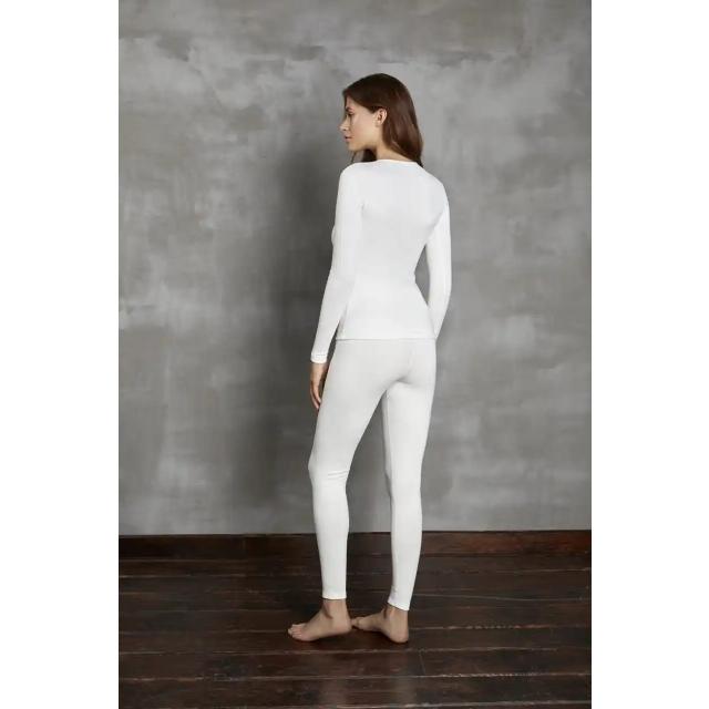 Kadın Beyaz Bisiklet Yaka Uzun Kollu Termal Bodysuit