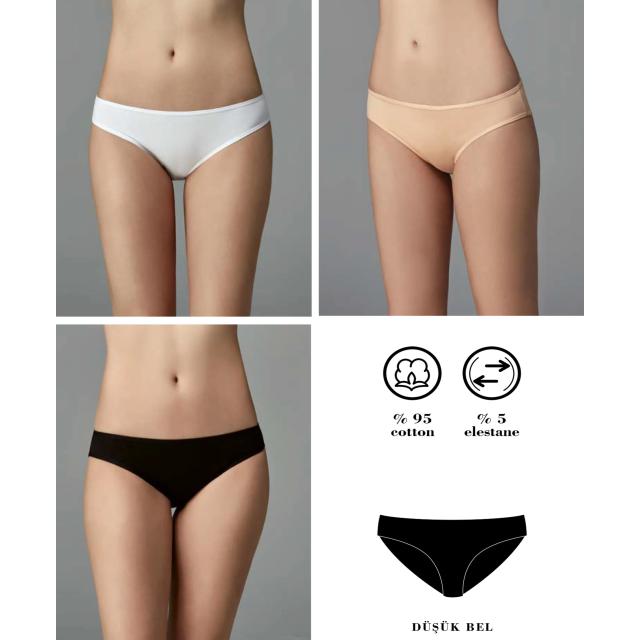 Kadın Beyaz Ten Siyah 5'li Düşük Bel Slip Külot