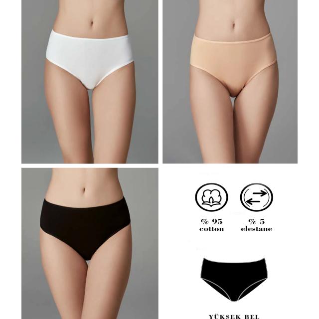 Kadın Beyaz Ten Siyah 5'li Yüksek Bel Slip Külot