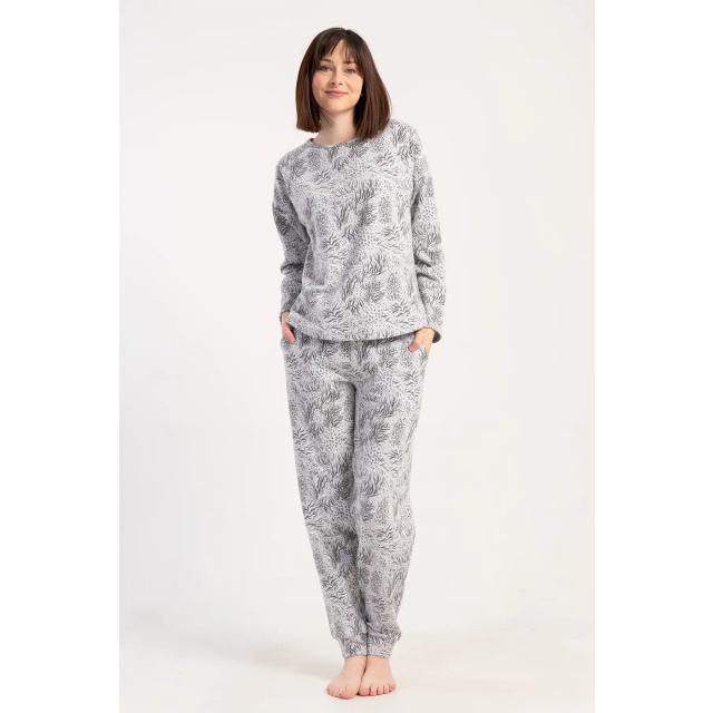 Kadın Büyük Beden Jakarlı Gri Desenli Uzun Kollu Cepli Pijama Takım Kadın Büyük Beden Jakarlı Gri Desenli Uzun Kollu Cepli Pijama Takım