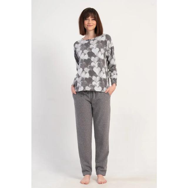 Kadın Büyük Beden Jakarlı Gri Desenli Uzun Kollu Pijama Takımı Kadın Büyük Beden Jakarlı Gri Desenli Uzun Kollu Pijama Takımı