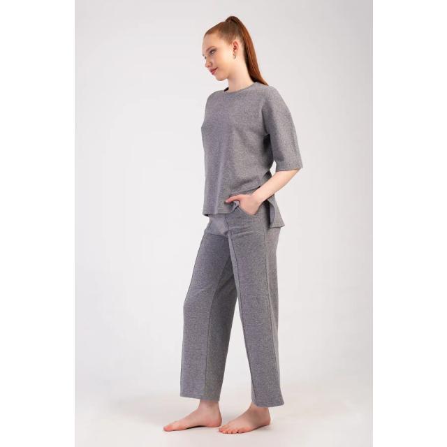 Kadın Büyük Beden Jakarlı Nervurlu Kısa Kollu Cepli Pijama Takım Kadın Büyük Beden Jakarlı Nervurlu Kısa Kollu Cepli Pijama Takım