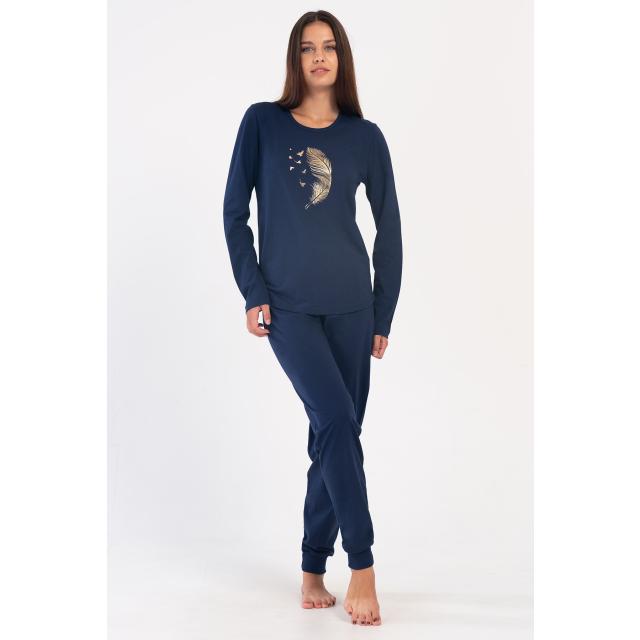 Kadın Büyük Beden Lacivert Süprem O Yaka Uzun Kol Manşetli Pijama Takım Kadın Büyük Beden Lacivert Süprem O Yaka Uzun Kol Manşetli Pijama Takım
