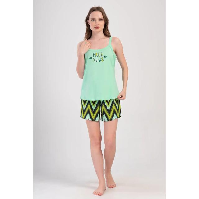 Kadın Büyük Beden Mint Yeşili Desen İp Askılı Şortlu Pijama Takım Kadın Büyük Beden Mint Yeşili Desen İp Askılı Şortlu Pijama Takım