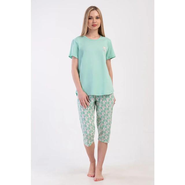 Kadın Büyük Beden Süprem Açık Yeşil Kapri Kısa Kollu Pijama Takım Kadın Büyük Beden Süprem Açık Yeşil Kapri Kısa Kollu Pijama Takım