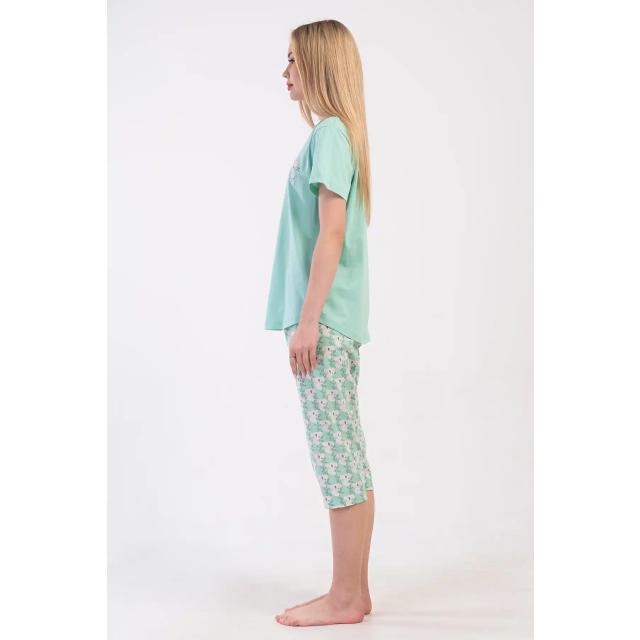 Kadın Büyük Beden Süprem Açık Yeşil Kapri Kısa Kollu Pijama Takım