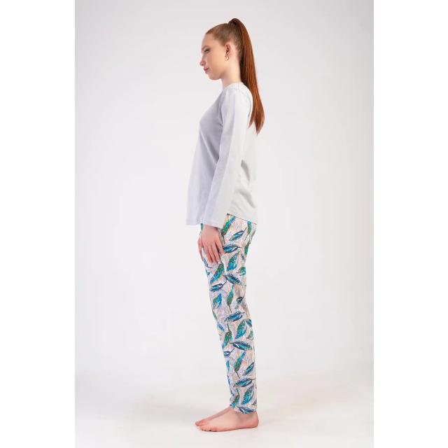 Kadın Büyük Beden Süprem Gri Desenli Uzun Kollu Pijama Takımı