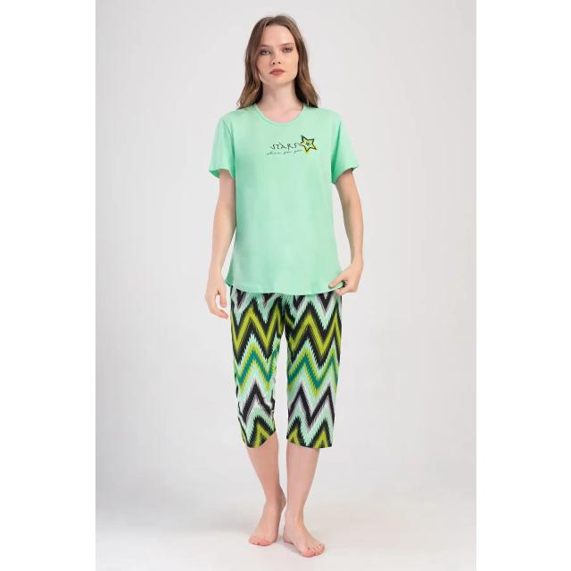 Kadın Büyük Beden Süprem Mint Yeşili Kısa Kollu Kapri Pijama Takım Kadın Büyük Beden Süprem Mint Yeşili Kısa Kollu Kapri Pijama Takım