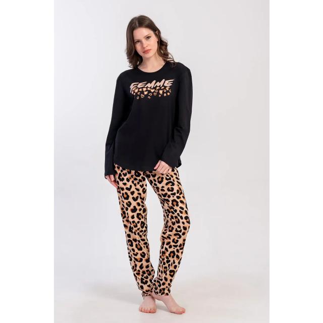 Kadın Büyük Beden Süprem Siyah Leopar Uzun Kollu Pijama Takımı Kadın Büyük Beden Süprem Siyah Leopar Uzun Kollu Pijama Takımı