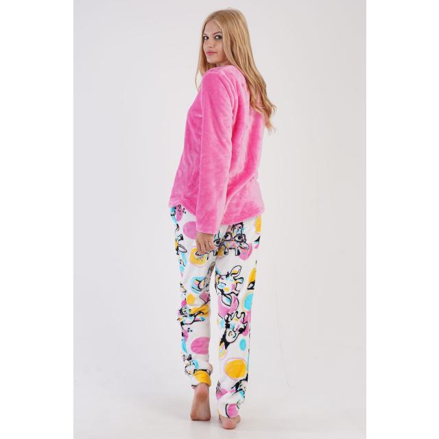 Kadın Desenli Soft O Yaka Uzun Kol Eteği Oval Cepli Pijama Takım