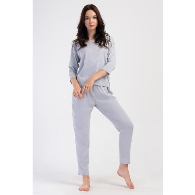 Kadın Gri Suprem O Yaka Düşük Omuzlu Cepli Pijama Takım Kadın Gri Suprem O Yaka Düşük Omuzlu Cepli Pijama Takım