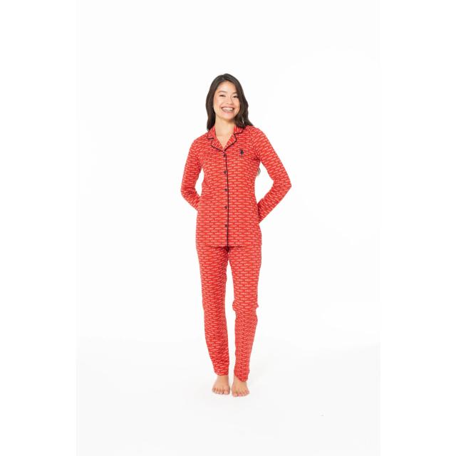 Kadın Kırmızı Düğmeli Desenli Pijama Takım U.S. Polo Assn. Kadın Kırmızı Düğmeli Desenli Pijama Takım U.S. Polo Assn.