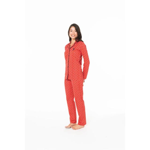 Kadın Kırmızı Düğmeli Desenli Pijama Takım U.S. Polo Assn. 