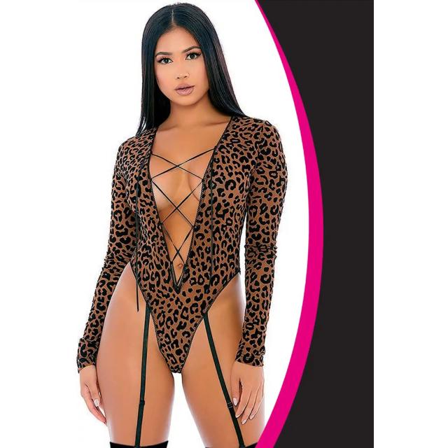 Kadın Leopar Desenli Tül Dekolteli İpli Fantezi Babydoll Kadın Leopar Desenli Tül Dekolteli İpli Fantezi Babydoll