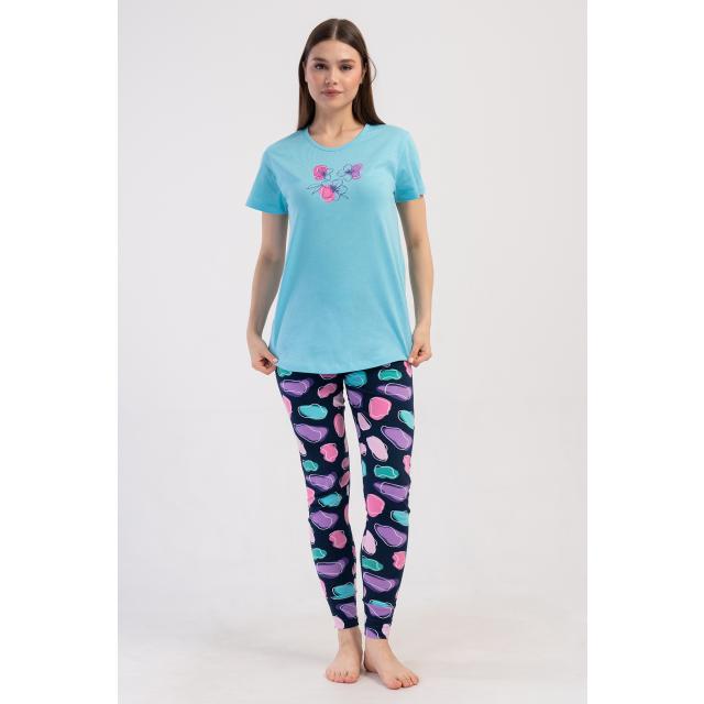 Kadın Likra Suprem O Yaka Kısa Kol Bluzu Uzun Tayt Pijama Takım Kadın Likra Suprem O Yaka Kısa Kol Bluzu Uzun Tayt Pijama Takım