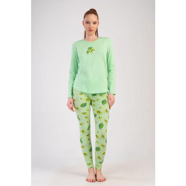 Kadın Likra Süprem Yeşil Desenli Uzun Kollu Tayt Pijama Takım Kadın Likra Süprem Yeşil Desenli Uzun Kollu Tayt Pijama Takım