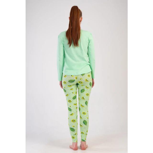 Kadın Likra Süprem Yeşil Desenli Uzun Kollu Tayt Pijama Takım