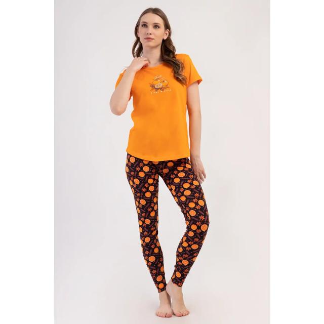 Kadın Likralı Süprem Orange Kısa Kollu Taytlı Pijama Takım Kadın Likralı Süprem Orange Kısa Kollu Taytlı Pijama Takım