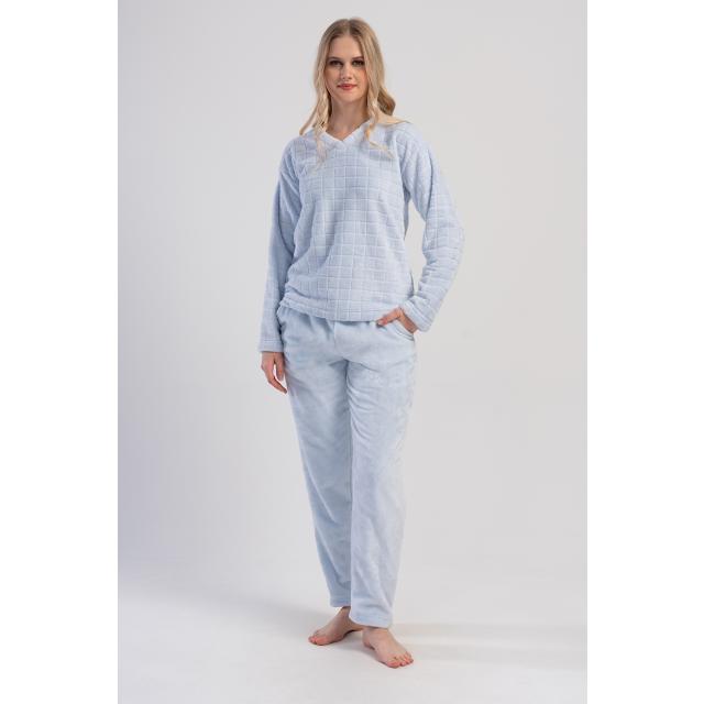 Kadın Mavi Ultra Soft V Yaka Uzun Kol Cepli Pijama Takım Kadın Mavi Ultra Soft V Yaka Uzun Kol Cepli Pijama Takım