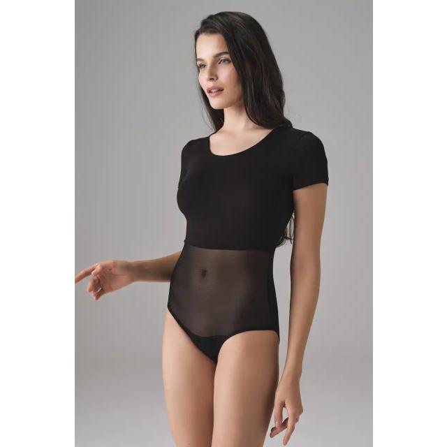 Kadın Modal Tül Detaylı Kısa Kol Siyah Body Kadın Modal Tül Detaylı Kısa Kol Siyah Body