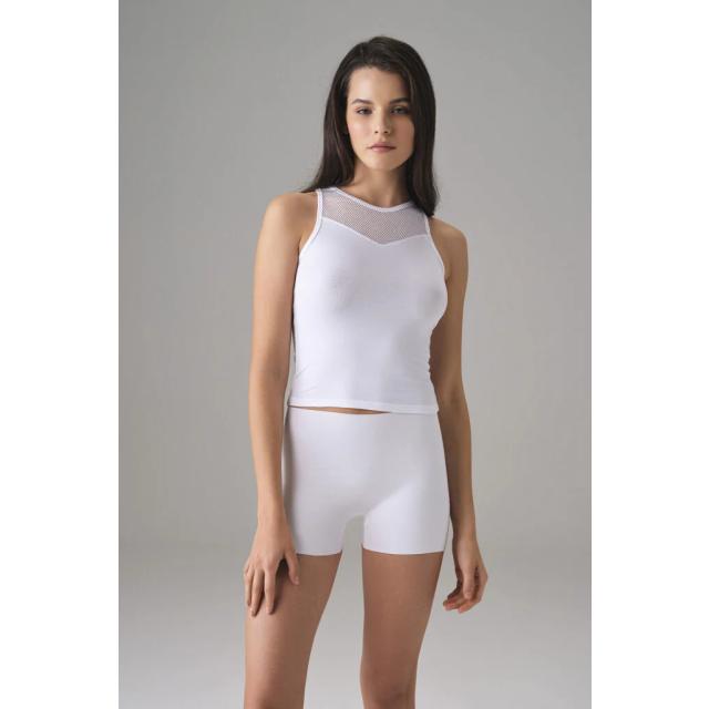 Kadın Pamuklu Beyaz File Detaylı Bisiklet Yaka Crop Slim Fit Atlet Kadın Pamuklu Beyaz File Detaylı Bisiklet Yaka Crop Slim Fit Atlet