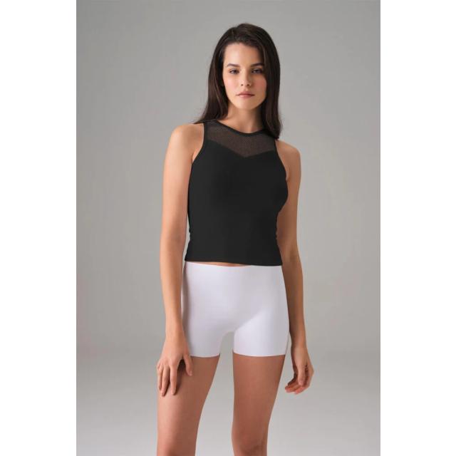 Kadın Pamuklu Siyah File Detaylı Bisiklet Yaka Crop Slim Fit Atlet Kadın Pamuklu Siyah File Detaylı Bisiklet Yaka Crop Slim Fit Atlet