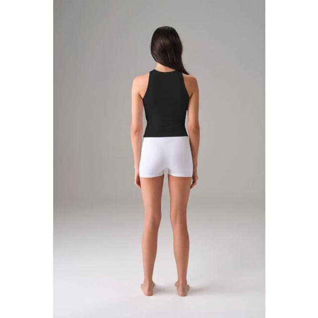 Kadın Pamuklu Siyah File Detaylı Bisiklet Yaka Crop Slim Fit Atlet