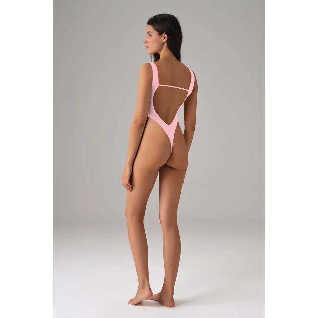 Kadın Pembe Sırt Dekolteli Kalın Askılı Body
