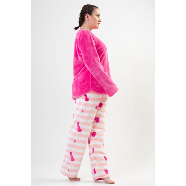 Kadın Pembe Soft O Yaka Uzun Kol Cepli Pijama Takım