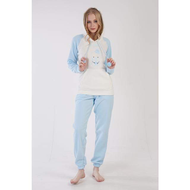 Kadın Polar Kapşonlu Uzun Kol Kanguru Cepli Paçası Büzgülü Pijama Takım