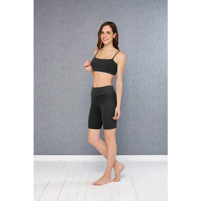 Kadın Siyah Viskon Fitilli Bisikletçi Spor Midi Boy Tayt Kadın Siyah Viskon Fitilli Bisikletçi Spor Midi Boy Tayt