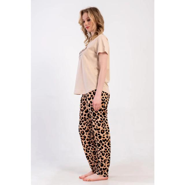 Kadın Süprem Büyük Beden Leopar Kısa Kollu Pijama Takımı