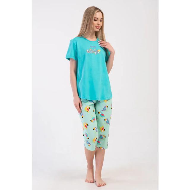Kadın Süprem Büyük Beden Turkuaz Kısa Kollu Kapri Pijama Takım Kadın Süprem Büyük Beden Turkuaz Kısa Kollu Kapri Pijama Takım
