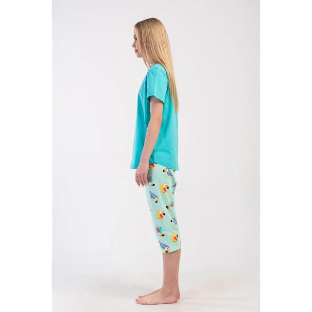 Kadın Süprem Büyük Beden Turkuaz Kısa Kollu Kapri Pijama Takım