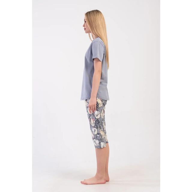 Kadın Süprem Füme Desenli Kapri Pijama Takım