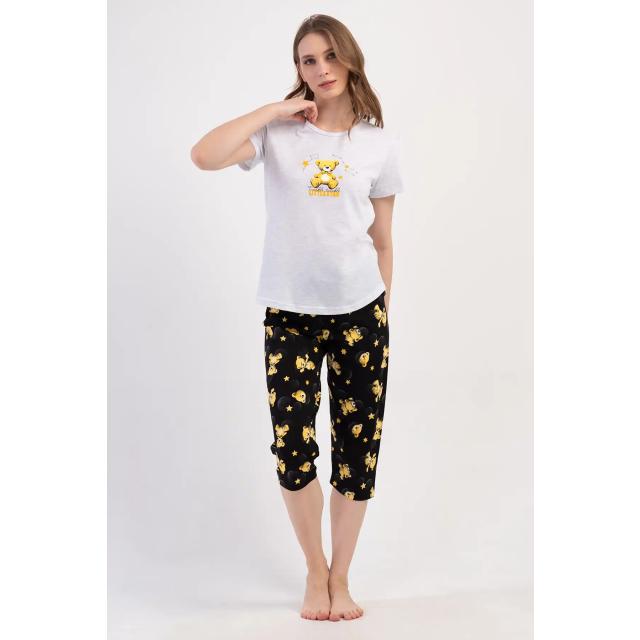 Kadın Süprem Gri Siyah Ayıcık Desenli Kapri Pijama Takım Kadın Süprem Gri Siyah Ayıcık Desenli Kapri Pijama Takım