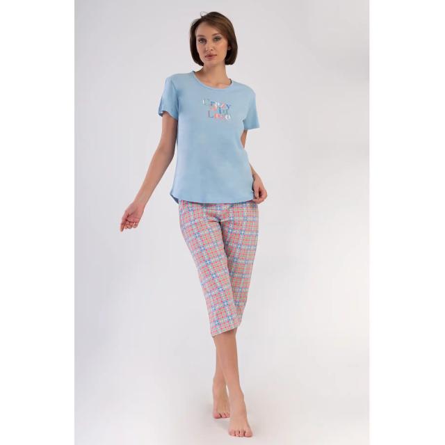 Kadın Süprem Mavi Ekoseli Kapri Pijama Takım Kadın Süprem Mavi Ekoseli Kapri Pijama Takım
