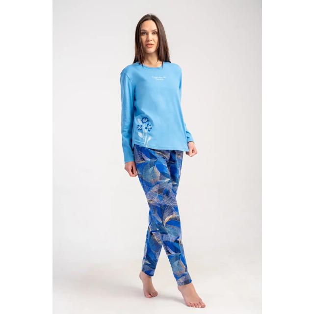 Kadın Süprem Mavi Uzun Kollu Desenli Pijama Takımı Kadın Süprem Mavi Uzun Kollu Desenli Pijama Takımı