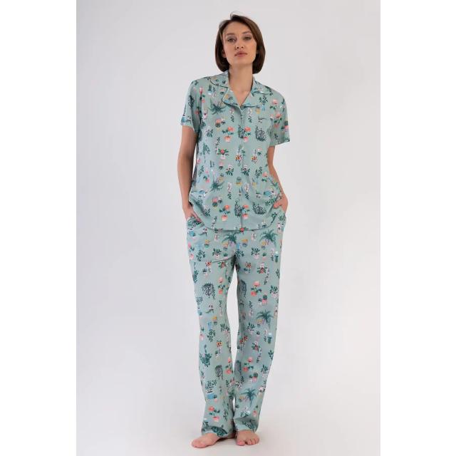 Kadın Süprem Mint Yeşili Gömlek Yaka Düğmeli Kısa Kollu Cepli Pijama Takımı Kadın Süprem Mint Yeşili Gömlek Yaka Düğmeli Kısa Kollu Cepli Pijama Takımı