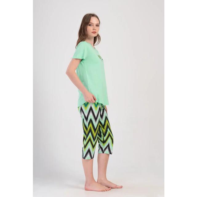 Kadın Süprem Mint Yeşili Kısa Kollu Kapri Pijama Takım