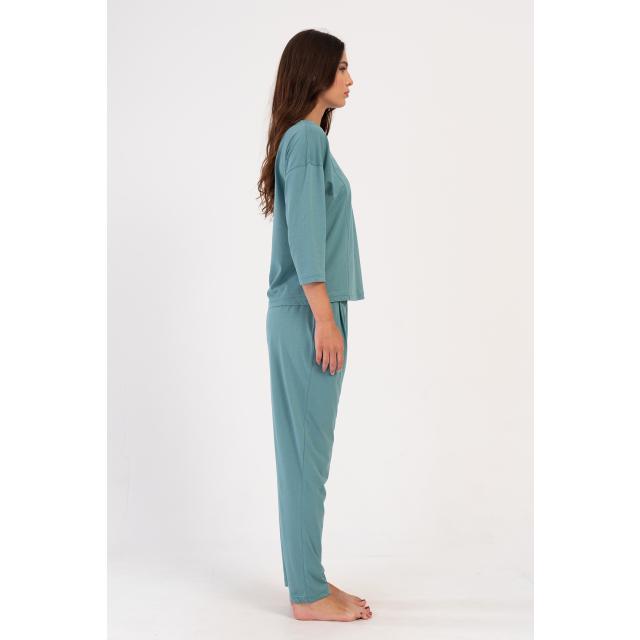 Kadın Suprem O Yaka Düşük Omuzlu Cepli Pijama Takım