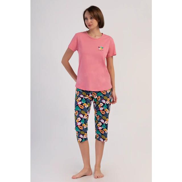 Kadın Süprem Pembe Desenli Kısa Kollu Kapri Pijama Takımı Kadın Süprem Pembe Desenli Kısa Kollu Kapri Pijama Takımı
