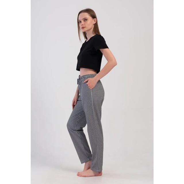 Kadın Süprem Siyah Ekoseli Cepli Pijama Altı