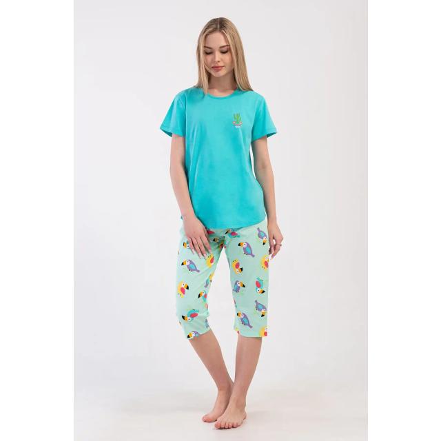 Kadın Süprem Turkuaz Kısa Kollu Kapri Pijama Takım Kadın Süprem Turkuaz Kısa Kollu Kapri Pijama Takım