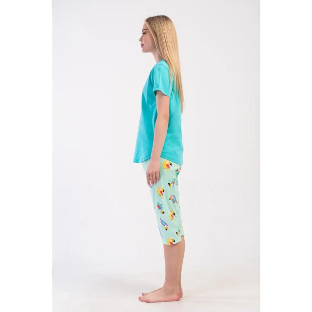 Kadın Süprem Turkuaz Kısa Kollu Kapri Pijama Takım